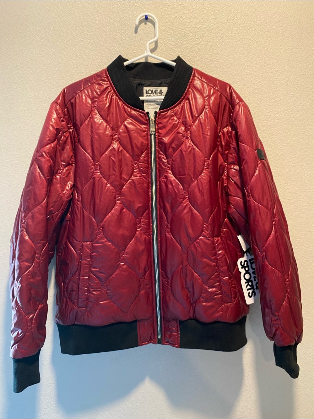 Love & Sports Maroon Quilted Bomber Jacket size XXL (20) NEW! - Picture 3 of 10